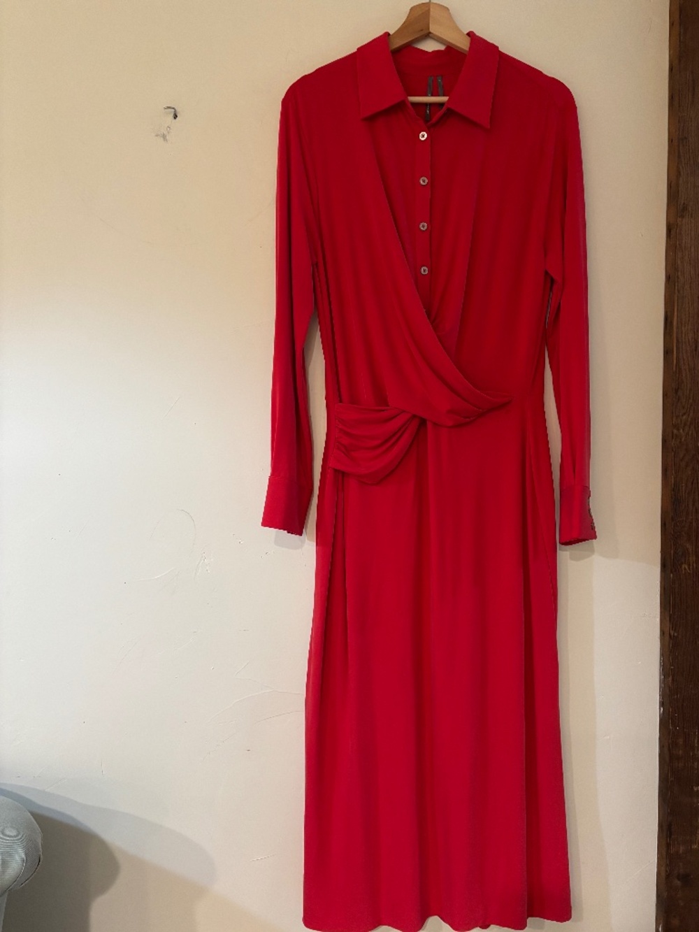 NWT Anthropologie LS red dress with interesting waist details.